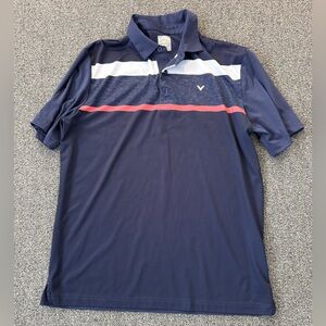 Callaway Polo Shirt M Navy Blue Striped Opti Dri Golf Performance Casual Men